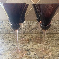 Four Beautiful Dark Purple Wine Glasses 