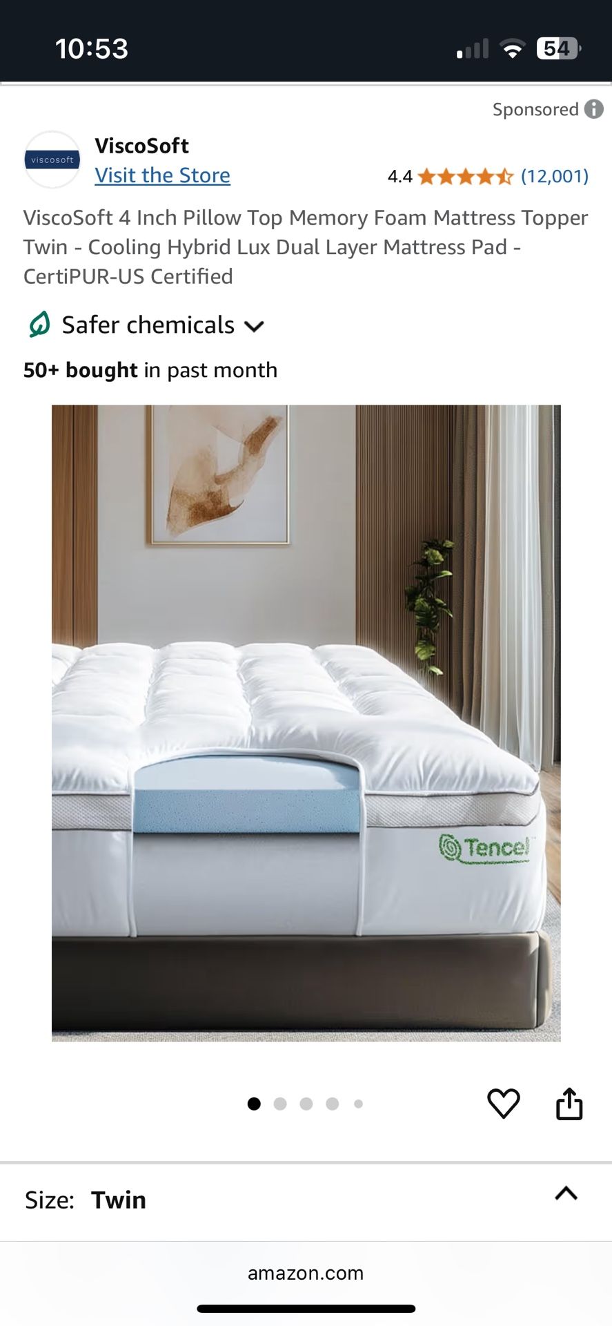 Mattress Topper. Twin 4” thick ViscoSoft Brand - Serene Hybrid-