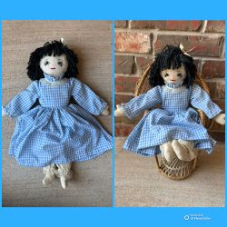 Vintage Hand Made FeedSack Cloth Rag Doll Embroidery Face Cottage/Gingham—Chair sold separately 