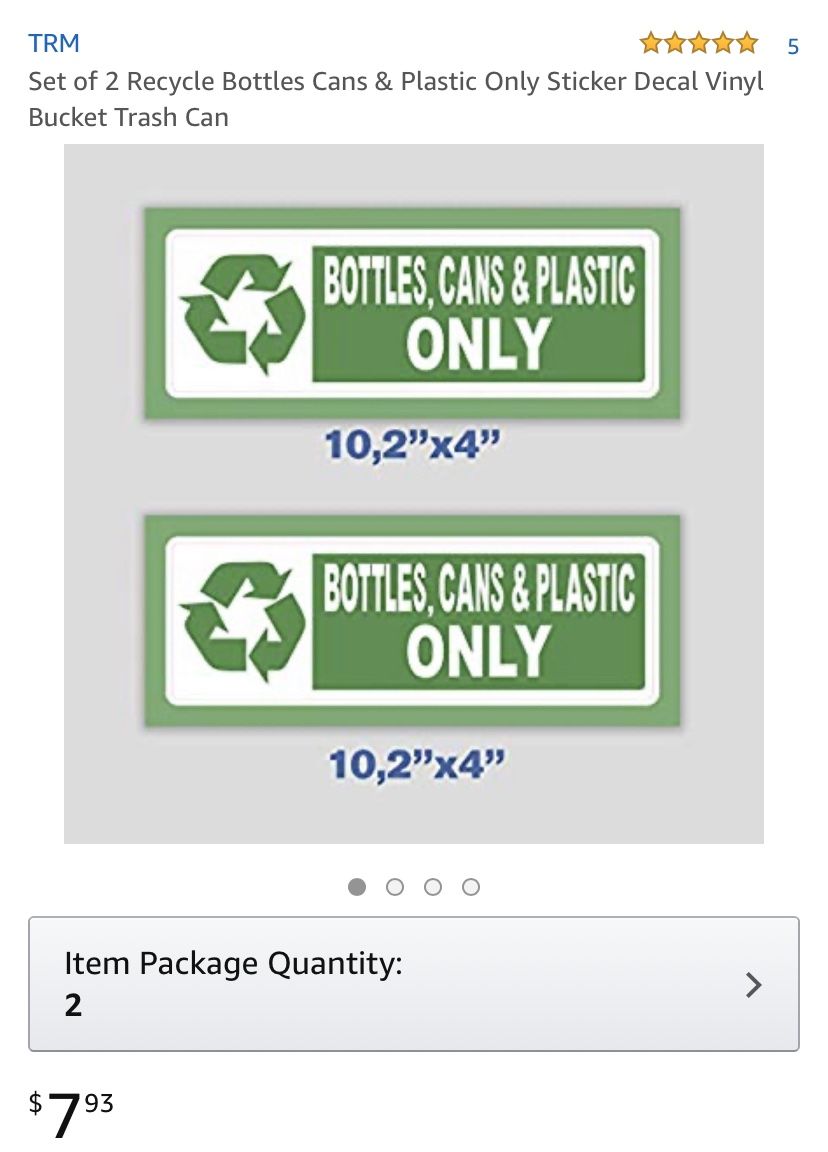 Set of 2 recycle stickers / decal 10.2”x2”, retails for $7.93+taxes+delivery, yours for $5