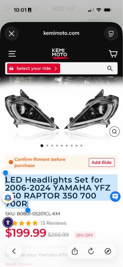 LED Headlights Set for 2006-2024 YAMAHA YFZ 450 RAPTOR 350 700 700R