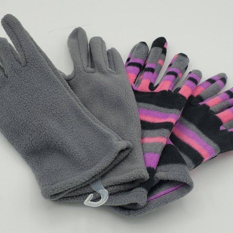 New Fleece Womens Gloves 2 Pair Gray Purple
