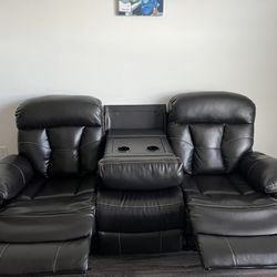 Leather Reclining Sofa With Head Drop