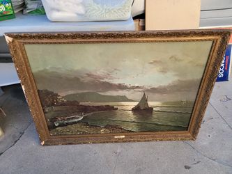 Moonlight Fishermans Village painting By A.Torrielli 34"x27"