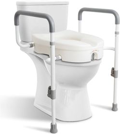 WeHwupe Raised Toilet Seat with Handles for Elderly - Toilet Seat Risers for Seniors with Adjustable Padded Arms - Elevated Toilet Safety Seat for Sta