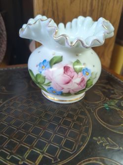 Vintage floral flower rose bowl ruffle vase