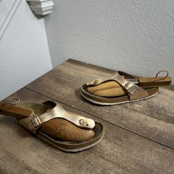Birkenstock Womens Gizeh Metallic Gold Birko-Flor Thong Sandal Size 43 11W