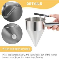 Pancake Batter Dispenser Funnels with Stand | Stainless Steel Funnel Cake Dispenser with Stand Great for Cupcakes, Takoyaki or Any Baked Goods