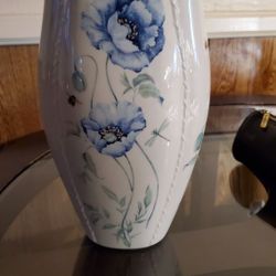 vintage lenox large vase morningside cottage blue flowers bees dragonflies