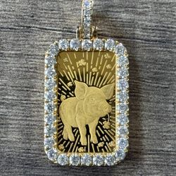 18k Gold Diamond PAMP 5 Gram Lucky Pig Bar Pendant
