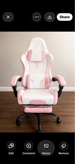 Pink and White Gaming Chair with Footrest