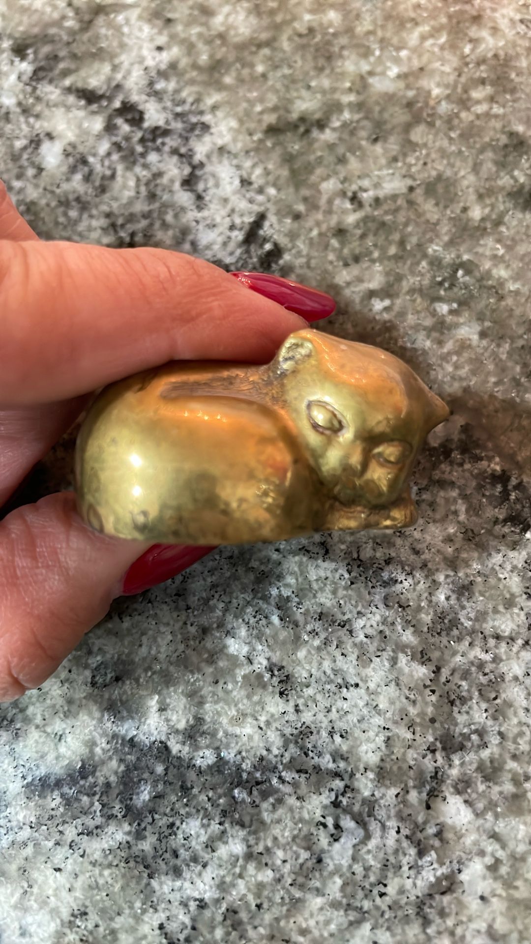 Small Brass Sleeping Cat Figurine
