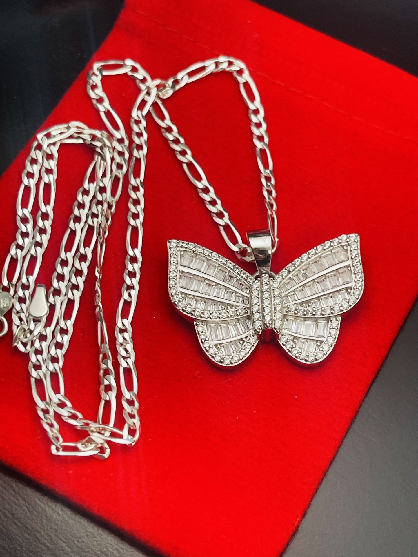 italian silver figaro chain butterfly necklace 