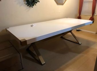 Modern White Dining Table with Gold Metal Base
