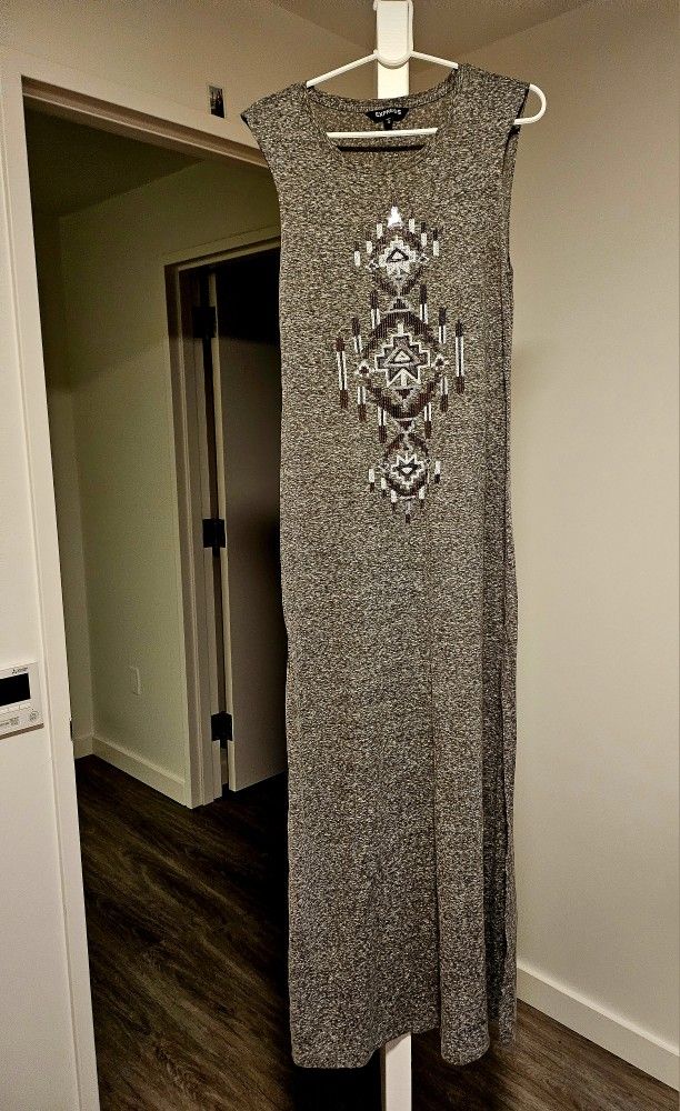 Express Gray Maxi Dress with Sequin Embellishments