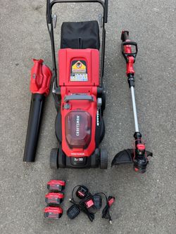 CRAFTSMAN V20 20v 15in Battery Push Lawn Mower, Blower & String Trimmer
