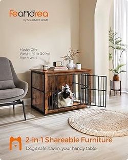 Feandrea Dog Crate Furniture, Side End Table, Modern Kennel for Dogs Indoor up to 70 lb, Heavy-Duty Dog Cage with Enclosed Base, Double-Door Dog House