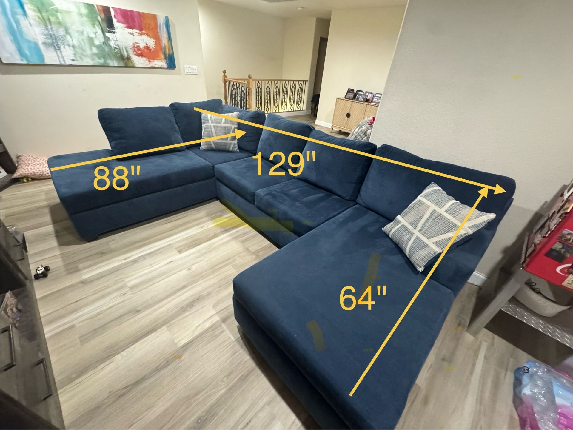 Blue U-shaped Sectional Sofa w/ two Chaises - 129" wide
