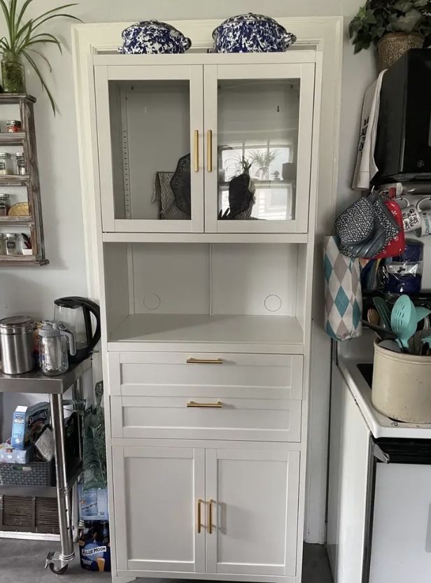 75” Shelf/Storage Cabinet w/Glass Doors, Shelves & 2 Drawers
