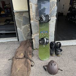 Men’s Snowboard package! GNU Board - 162cm, Sims Bindings, Burton Bag, &Helmet
