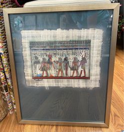 Authentic vintage Egyptian painting on papyrus signed with COA 19x23.5