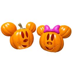 NEW Disney Mickey & Minnie Mouse Light Up Large Pumpkins Halloween Decor Set