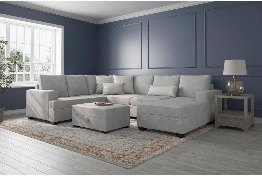 Super clean and comfy! Grey Fabric 127" 2 Piece U-Shaped Sectional with Ottoman