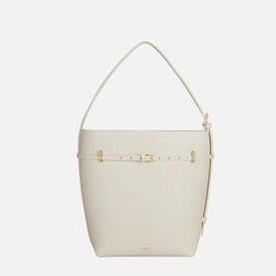 Leather Small Ivory Belted Tote Bag
