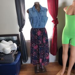 Sleeveless Denim Top Floral Dress 