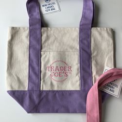 Trader Joe’s Mini Pastel Canvas Tote Bag Purple Lavender Shopping Viral NEW 