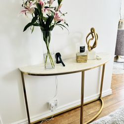 Half Round White Marble Milan Console Table