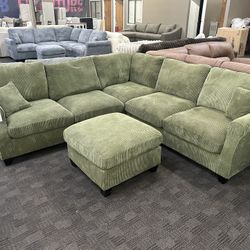Sage Green Sectional W/ Ottoman 