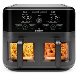 6 Quart Dual Basket Air Fryer Oven with Easy View Windows, Sync Finish, Hi-Fr...