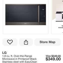 1.8 CU FT  LG BKACK STAINLESS  OVER THE  RANGE MICROWAVE  NEW