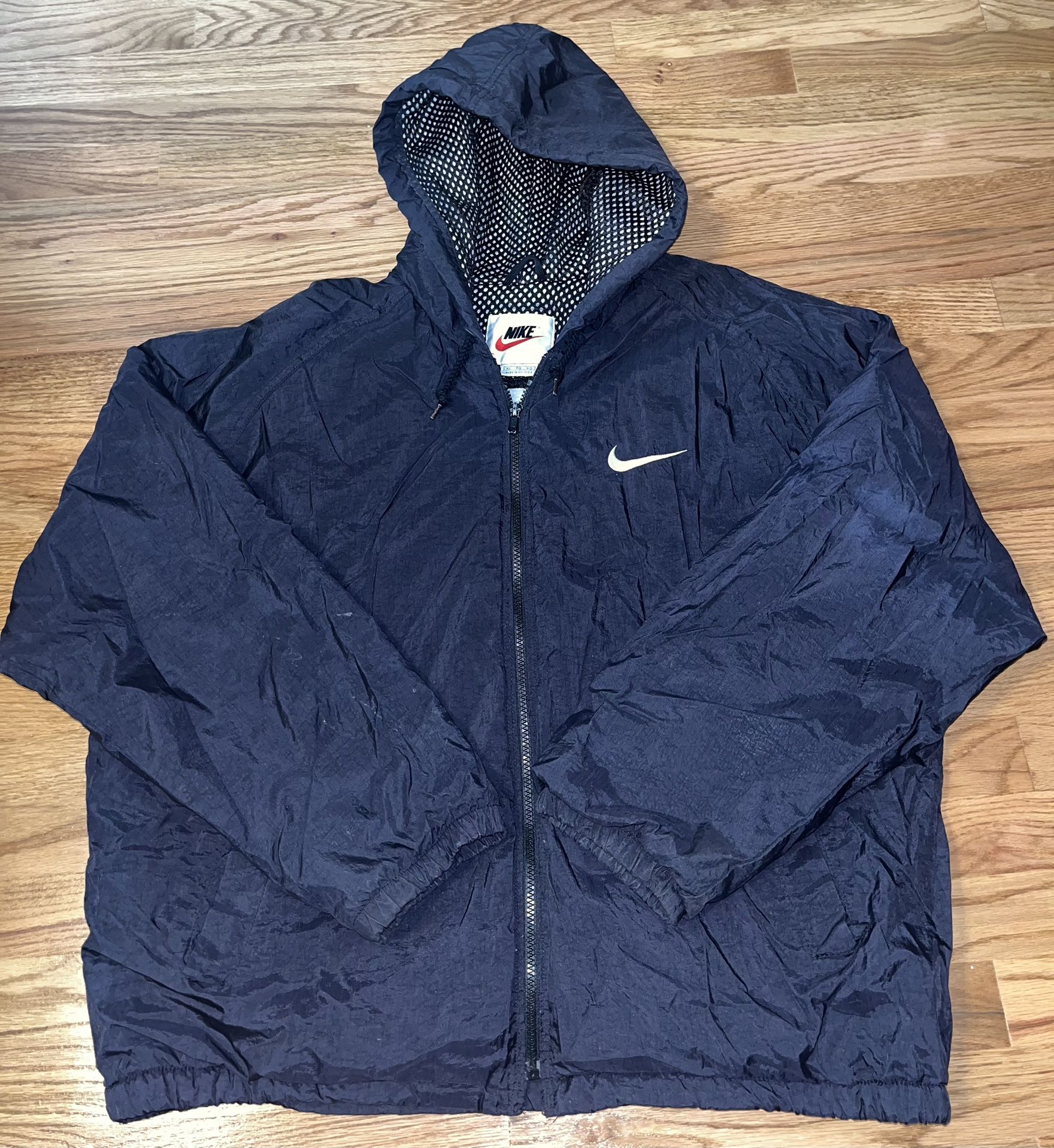 Vintage 90s Nike Lined Big Swoosh Jacket XL Embroidered Full Zip Quilted Mens