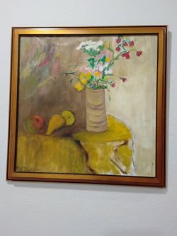 Vintage Mid-Century Still Life Oil Painting — Signed, 25" x 25"