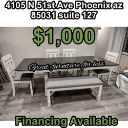 6 PCs Dining  Table Set 4 Chairs Table And Bench Brand New