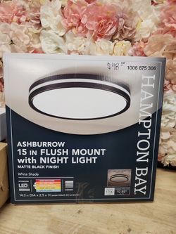 Hampton Bay
Ashburrow 15 in. Light Matte Black Adjustable CCT Integrated LED Ceiling Flush Mount Fixture with Night Light