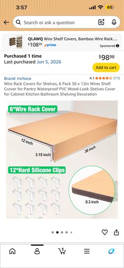 2 Wire Rack Covers for Shelves, 36 x 12in