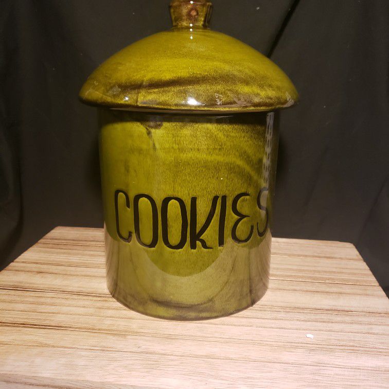 70s MCM rare Mushroom top COOKIES cannister in retro green color