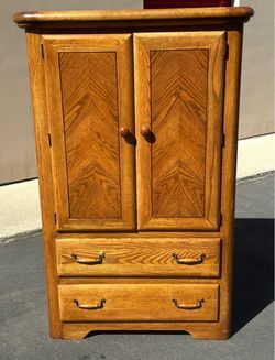 Antique Oak Wood Armoire with Drawers