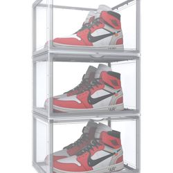 3 Pack Shoe Storage Boxes, Clear Plastic Stackable Shoe Organizer Bins, Side Opening Sneaker Holder Containers