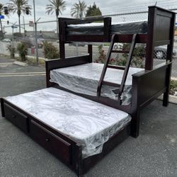 Bunk Bed Litera Twin Full Full trundle With Mattress Included