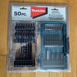 Makita 50 piece Drill Driver Multi Bit Set, New  E-11950 magnetic holder, case, HSS For wood metal