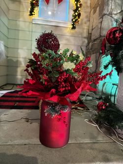 Christmas Red Vase With Flowers