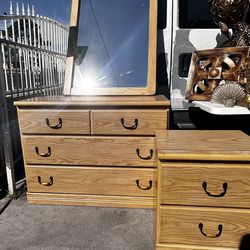 Wood Dresser Set with Mirror & Nightstand