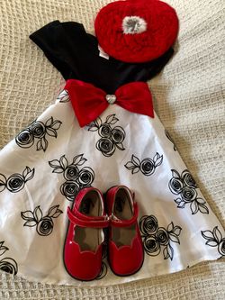 VGUC 4T Black Velvet & Flower Dress a/ Red Bow