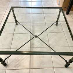 Vintage 1980’s Square Brutalist Metal And Glass Coffee Table 