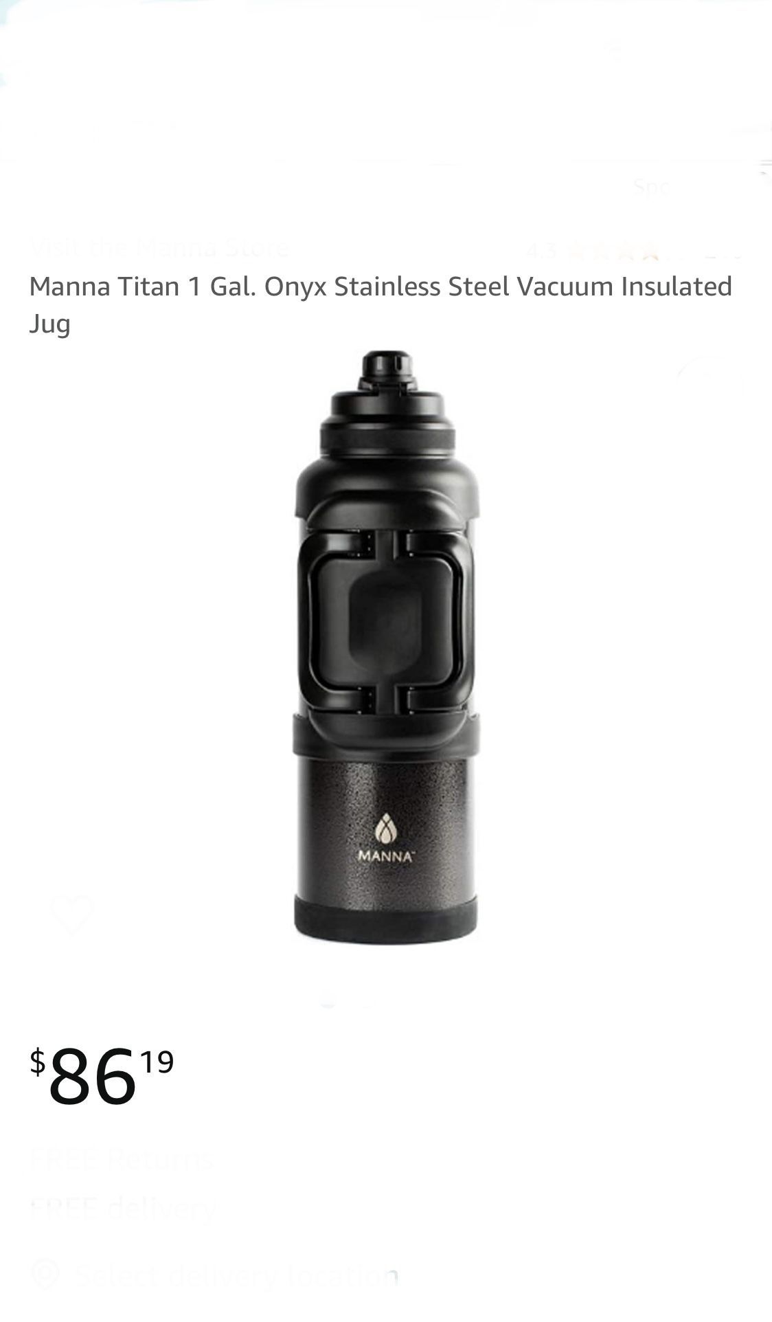 (Available If Listed) - Manna Titan 1 gallon Onyx stainless steel vacuum insulated jug/thermos - (Combine Items And Save)