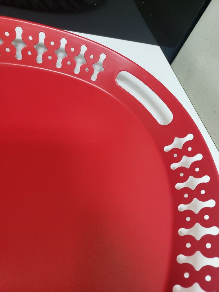 Red Ikea Oval Handled Metal Tray